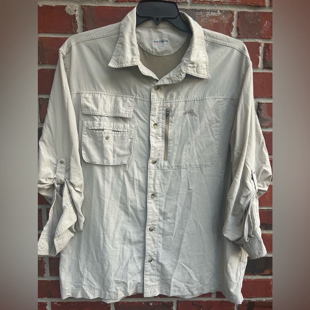 Natural Gear Long Sleeve Button Down Khaki XL Vented Fishing Outdoors Shirt C9